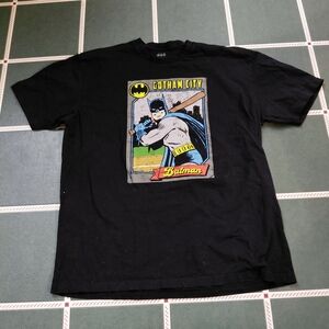 Balmain Black Batman Graphic Tee with Yellow and Blue Accents